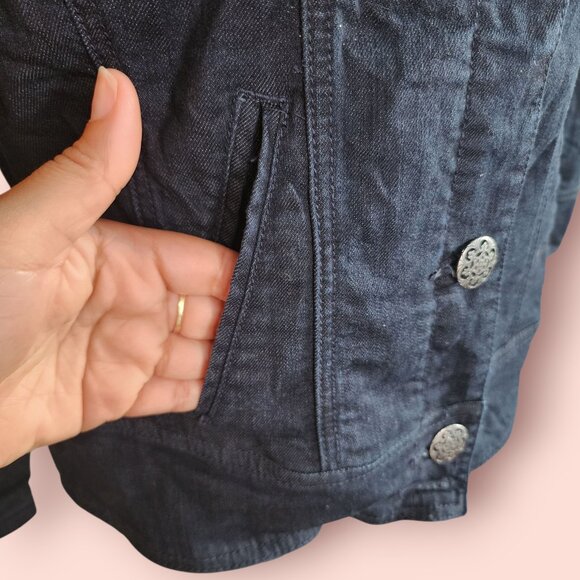 Chico's Platinum Dark Wash Denim Jacket embroidered beaded boho country western - Picture 8 of 9